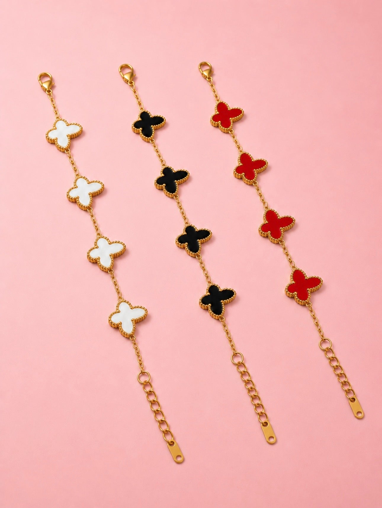 Bracelet BUTTERFLY Noir – Chaîne dorée premium