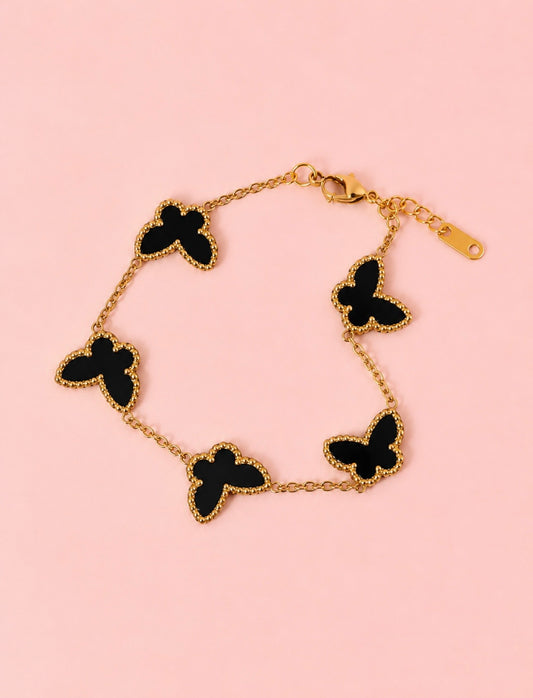 Bracelet BUTTERFLY Noir – Chaîne dorée premium