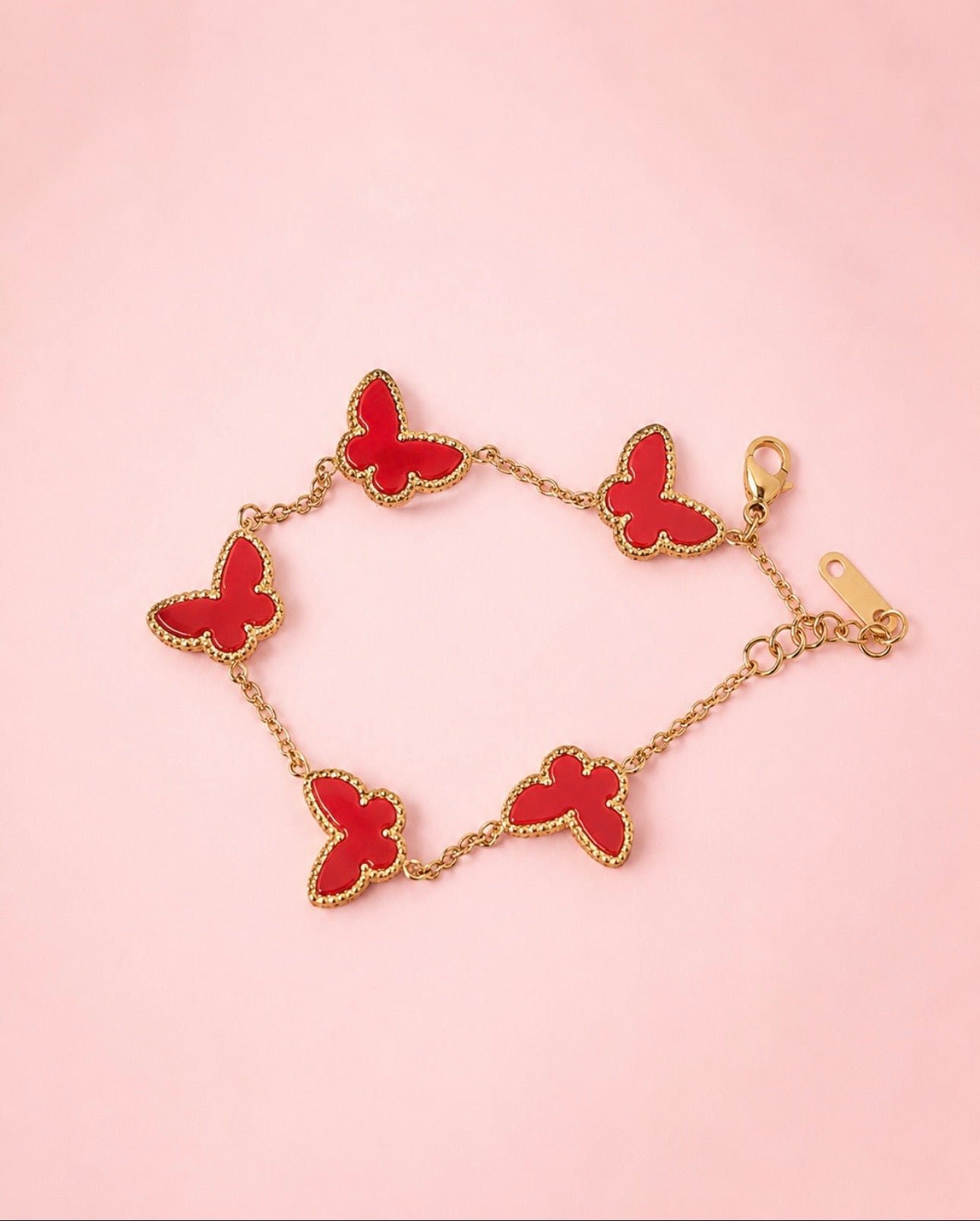 Bracelet BUTTERFLY Rouge – Chaîne dorée premium