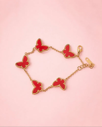 Bracelet BUTTERFLY Rouge – Chaîne dorée premium