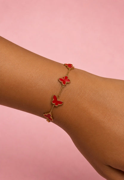 Bracelet BUTTERFLY Rouge – Chaîne dorée premium