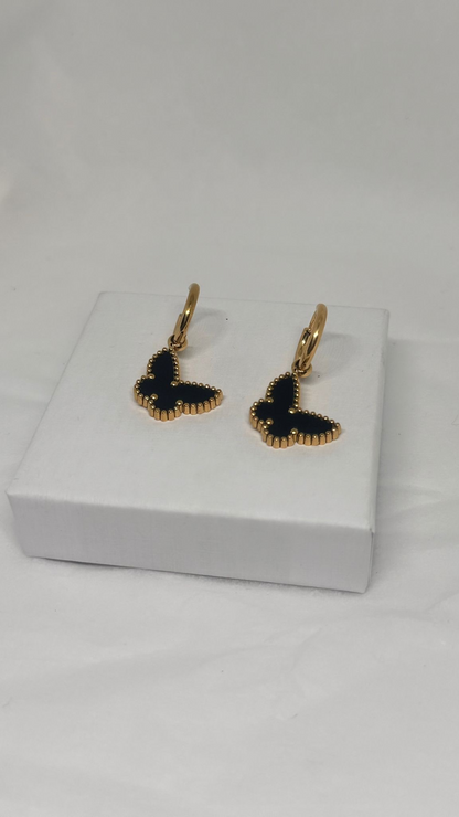 Boucles BUTTERFLY Noires – Créoles dorées premium