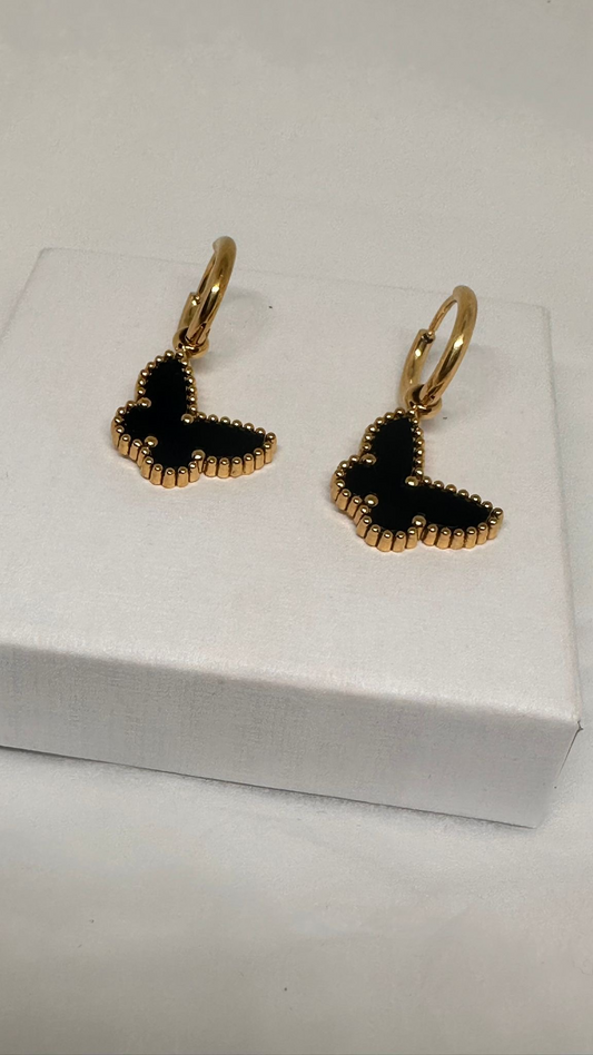 Boucles BUTTERFLY Noires – Créoles dorées premium